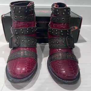 freebird slayer red multi Studded Buckle Combat Boots